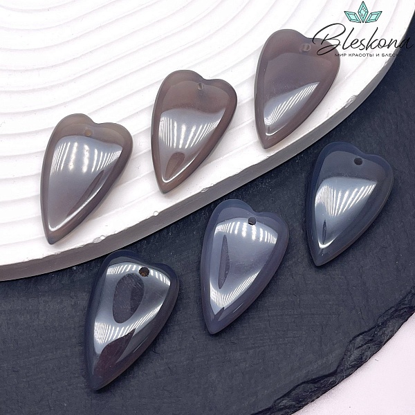 18*29 мм Подвеска Сердце Серый Агат №1