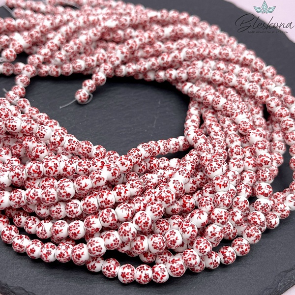 6 мм Керамика Бусина роспись гжель №10