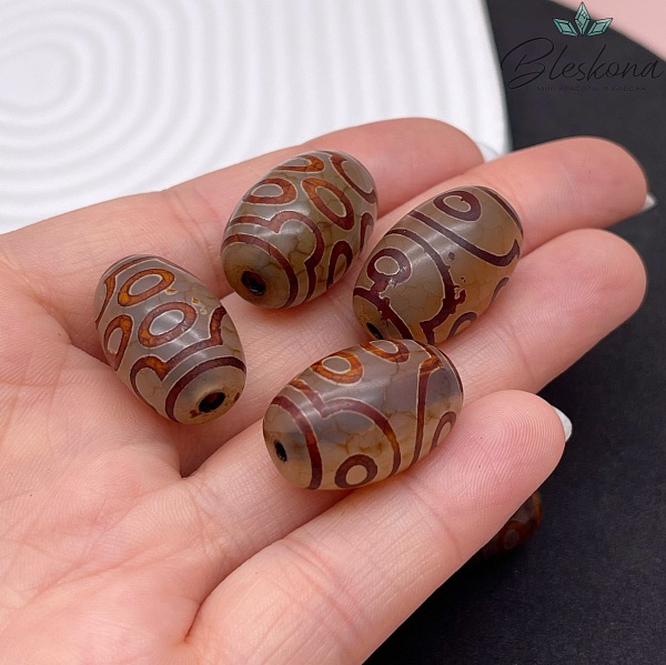 Бусина Дзи 7 глаз серо-коричневый бочонок 22*15 мм