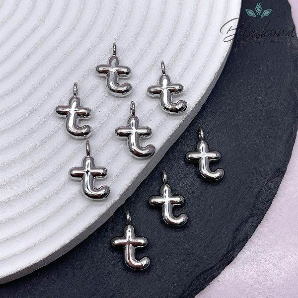 18 мм, Цвет серебро, Буква объемная T