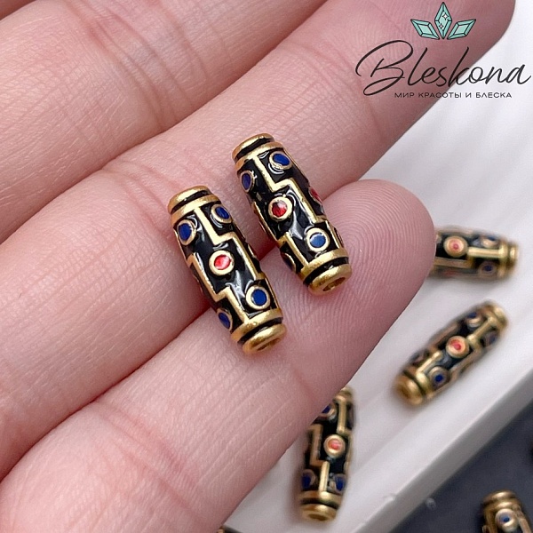 Бусина Дзи 12 глаз, Цвет золото черная эмаль