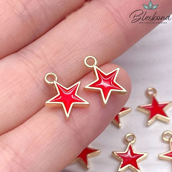 Подвеска звезда ,цвет золото красная эмаль 10*12,5мм