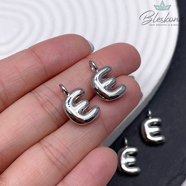 18 мм, Цвет серебро, Буква объемная E