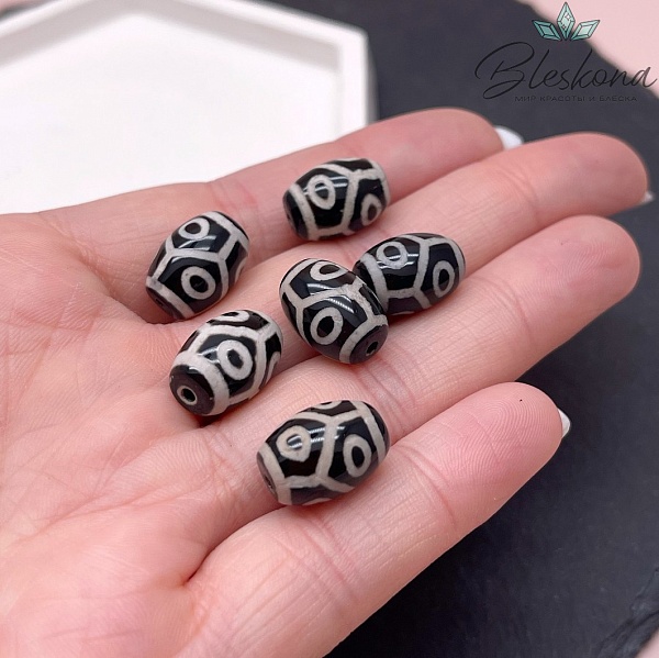 Бусина Дзи 6 глаз Черепаха черно-белый бочонок  10*14 мм