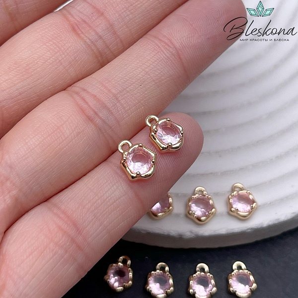 9,3*7 мм Цвет золото, Подвеска фриформ розовый циркон