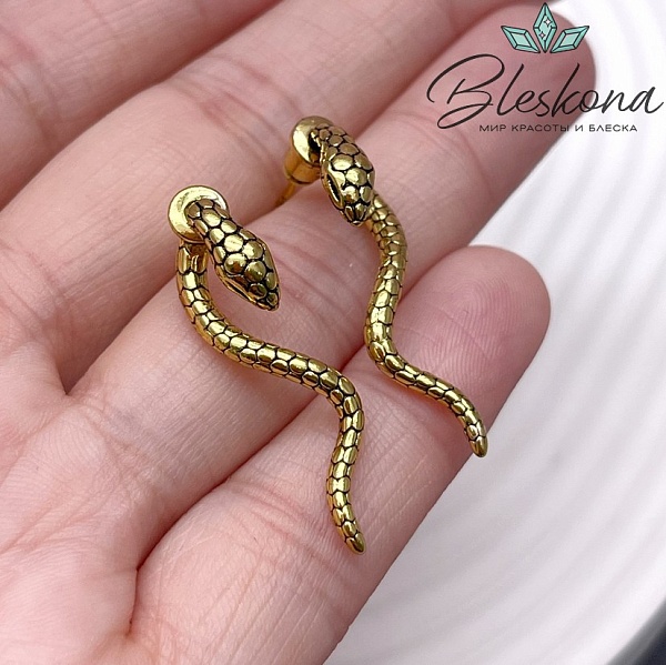 32,5*7,5 мм Цвет золото, Пусеты змея сталь УЦЕНКА