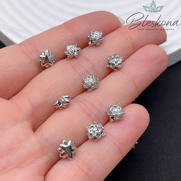 6 мм Цвет серебро, Бусина цветок
