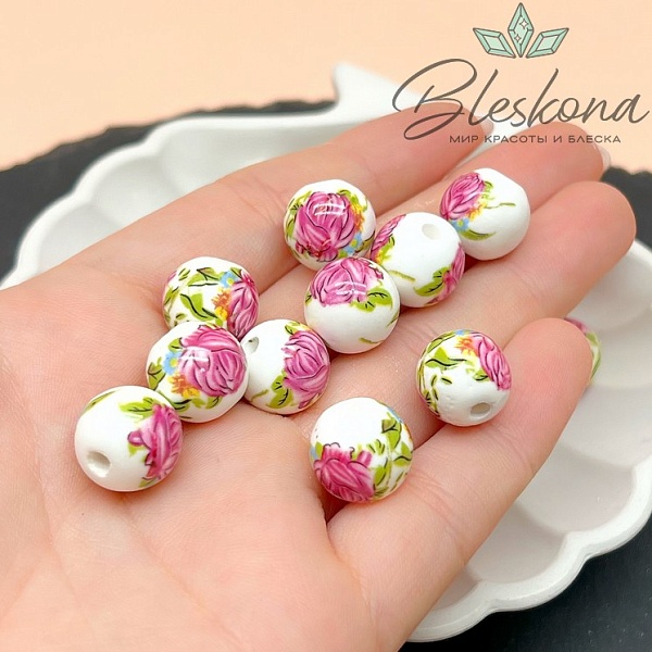 12 мм Керамика Бусина роспись гжель №14 (штучно)