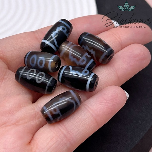 Бусина Дзи 2 глаза бело-черный бочонок 20*11мм