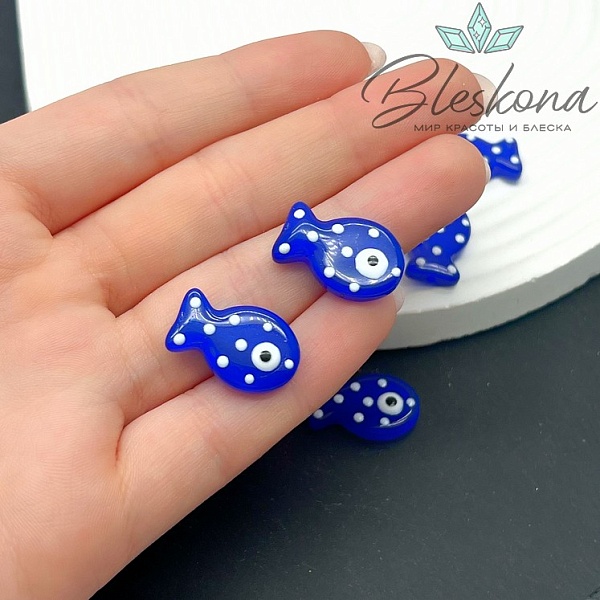 20*12 мм  Бусина рыбка темно- синяя