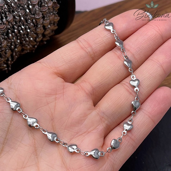 Цепь №С91 Цвет серебро 10*5 мм сердце Сталь