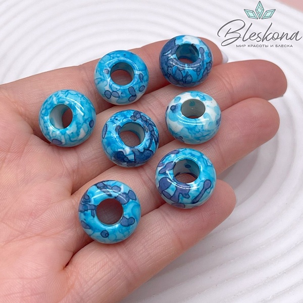 Бублик Агат белый сине- голубые узоры (имитация) 15 мм