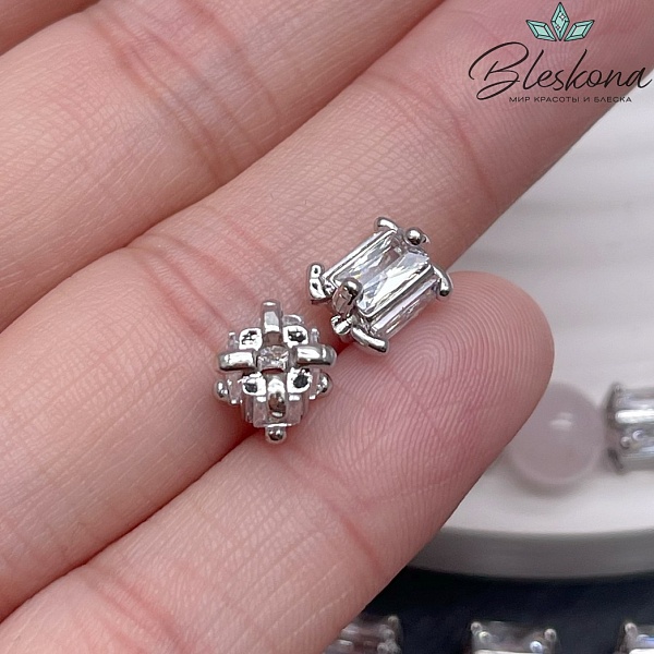 8*6 мм, цвет серебро, Бусина цилиндр цирконы