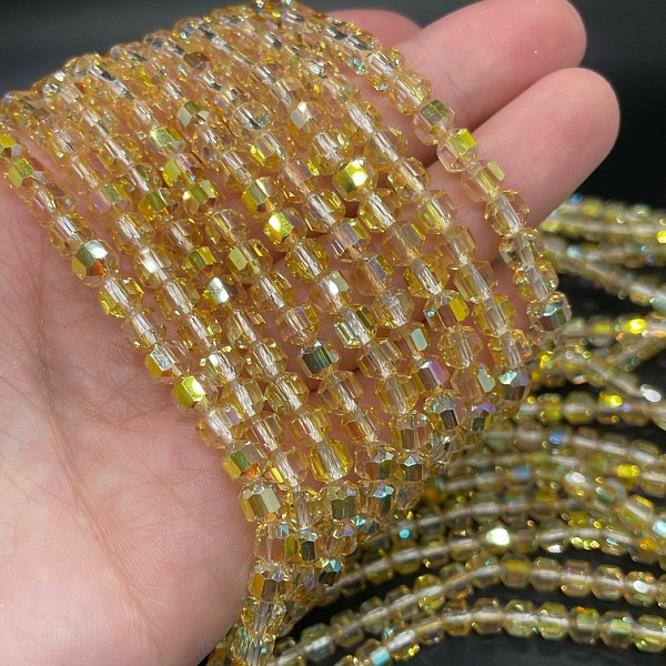 5*5,3 мм Стекло Lux, многогранник, цвет желтый с переливом