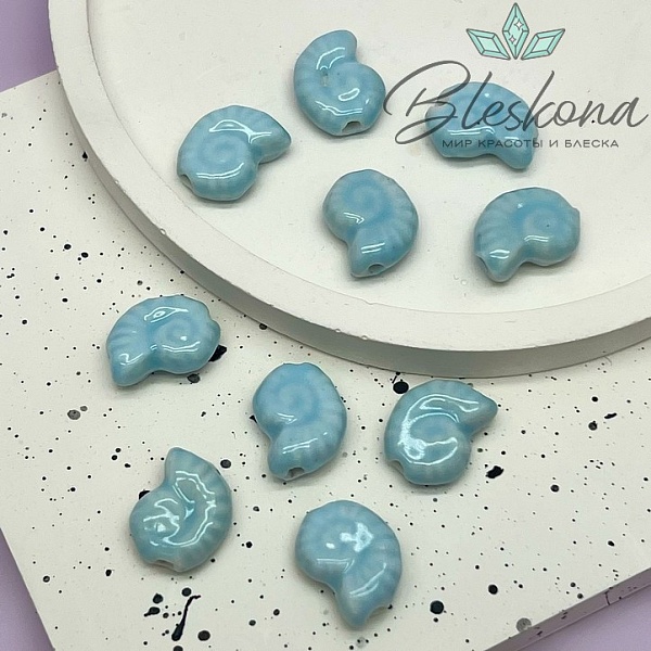 15*12 мм Бусина Аммонит, керамика цвет голубой