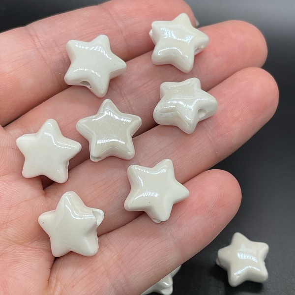 14 мм Бусина звезда, керамика цвет белый 