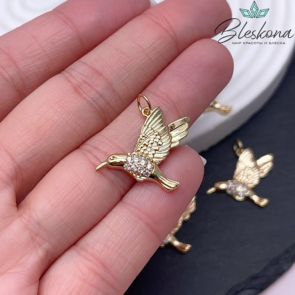 20,5*25 мм Цвет золото, Подвеска Колибри с цирконами 