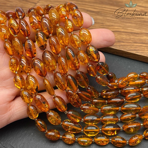 Янтарь светло-коричный галтовка 7-8 мм
