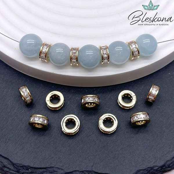 8*3,5 мм, цвет золото, Бусина - разделитель цирконы 