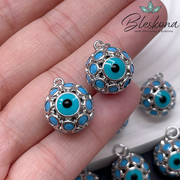 16,6*14,5 мм Цвет серебро, Подвеска Шар глаз голубое стекло