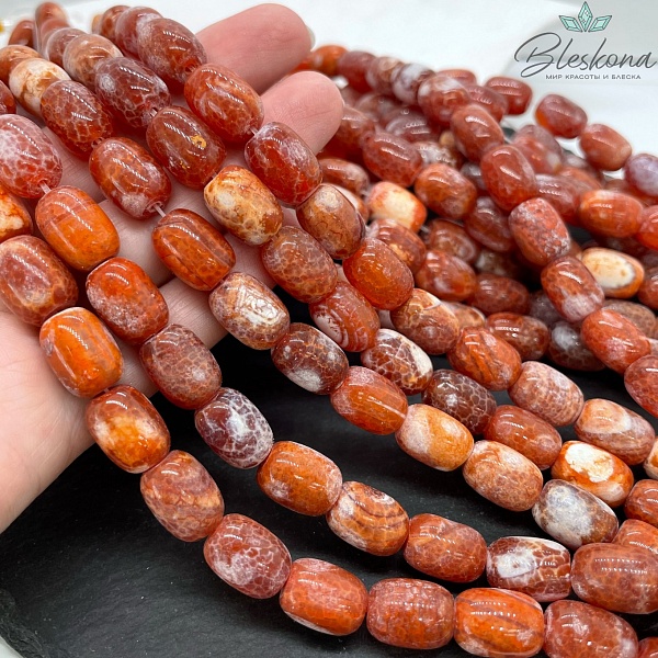 Агат с узором №11 (полуматовый) бочата 13,5*10 мм