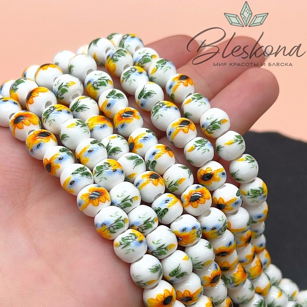 8 мм Керамика Бусина роспись гжель №4