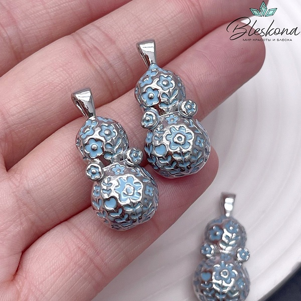 29,5*13,5 мм Цвет серебро, Подвеска Неваляшка цветочки голубая эмаль
