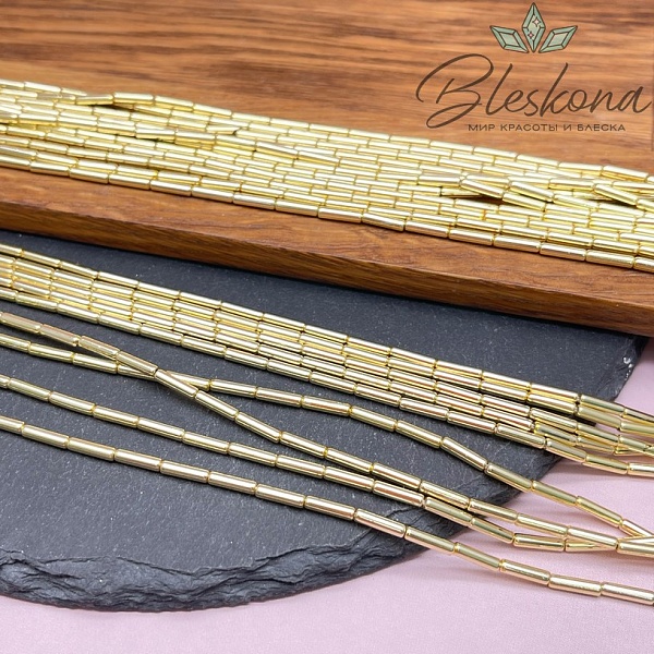 8*2 мм Гематин трубочки, цвет светлое золото, имитация