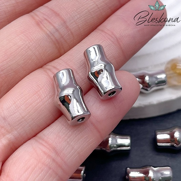 15*8,6 мм Цвет серебро, Бусина трубочка бамбук