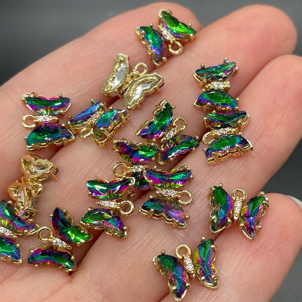 9,5*11 мм, Цвет золото, Подвеска бабочка стекло хамелеон