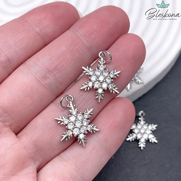 19,5*15,5 мм Цвет серебро, Подвеска снежинка с цирконами