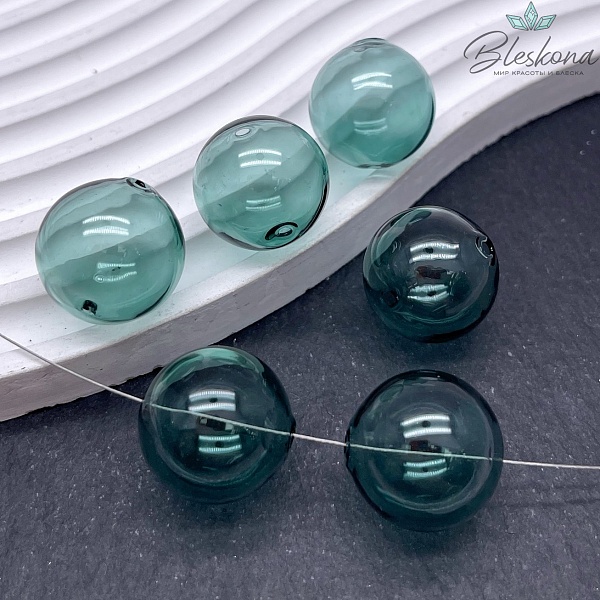 20 мм Бусина шар стекло темно- зеленое