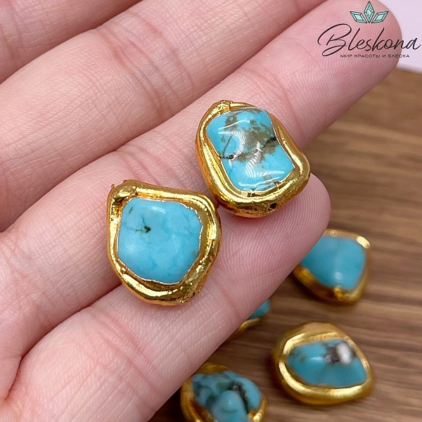 16*11 мм Цвет золото, Бусина Магнезит фриформ в обрамлении