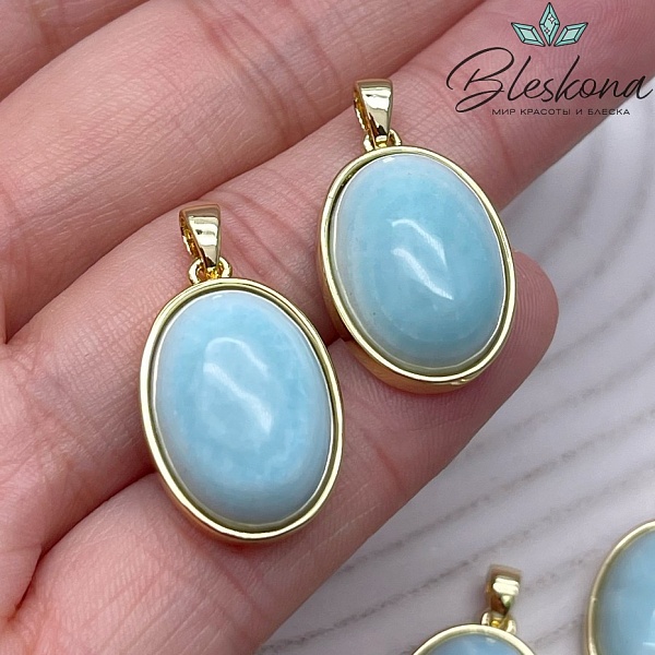 22,5*15 мм Цвет золото, Подвеска овал Ларимар