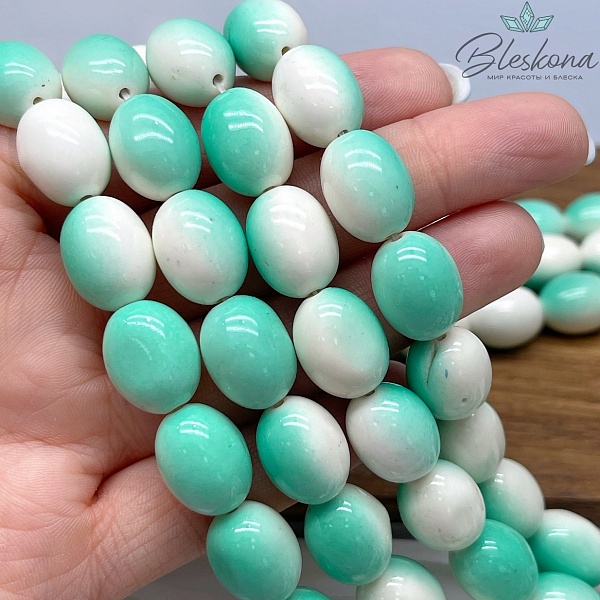 15*11 мм Магнезит (Говлит) имитация бочата бело-зеленые (тонированные)