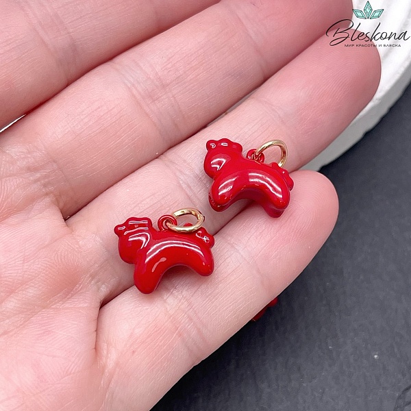 12*14,5 мм Цвет золото, Подвеска Дымковская Лошадка красная эмаль