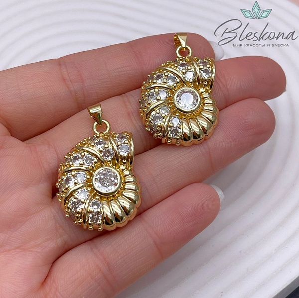 29*21 мм Цвет золото, Подвеска Ракушка улитка  с цирконом 