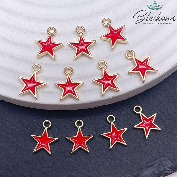 Подвеска звезда ,цвет золото красная эмаль 10*12,5мм