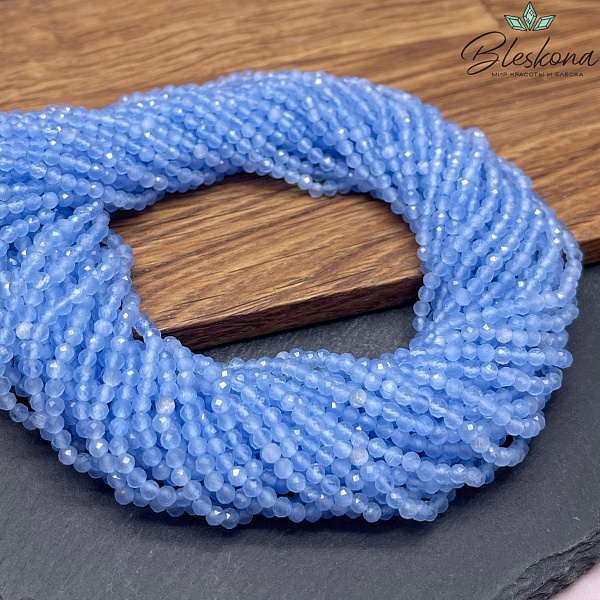 Кошачий глаз светло-синий микроогранка (имитация) 3 мм