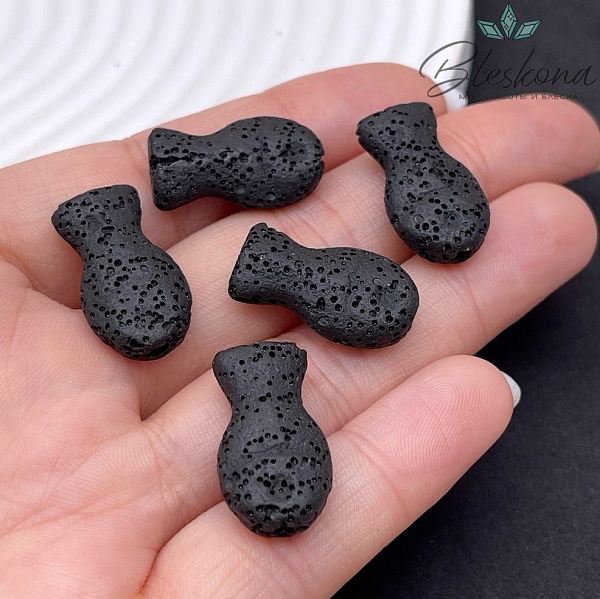 Бусина рыбка Лава Вулканическая черная 22*12 мм
