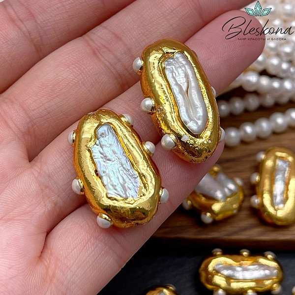 26*17 мм Цвет золото, Бусина  Жемчуг зауженный овал