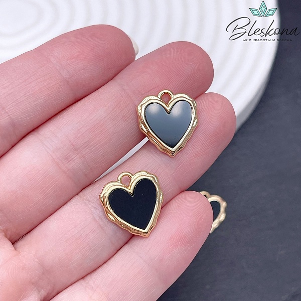 16*14 мм Цвет золото, Подвеска Сердце черная керамика 