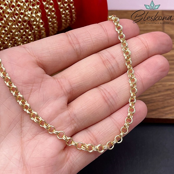 Цепь №6-1 цвет золото двойное кольцо 4 мм