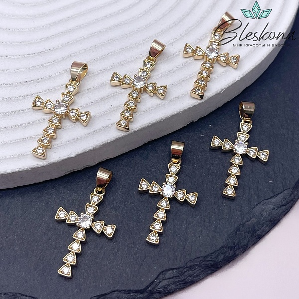 28*18 мм Цвет золото, Крест цирконы