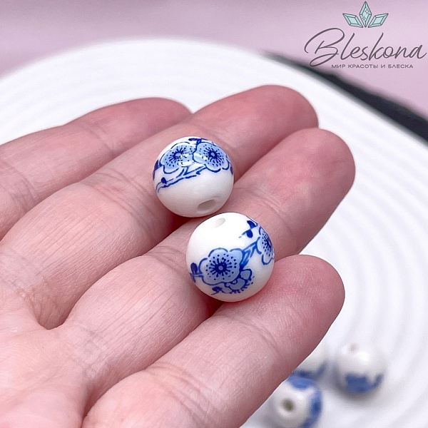 12 мм Керамика Бусина роспись гжель №3 (штучно)