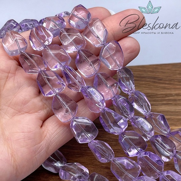 15*12 мм Бусины фриформ, цвет бледно- фиолетовый, стекло