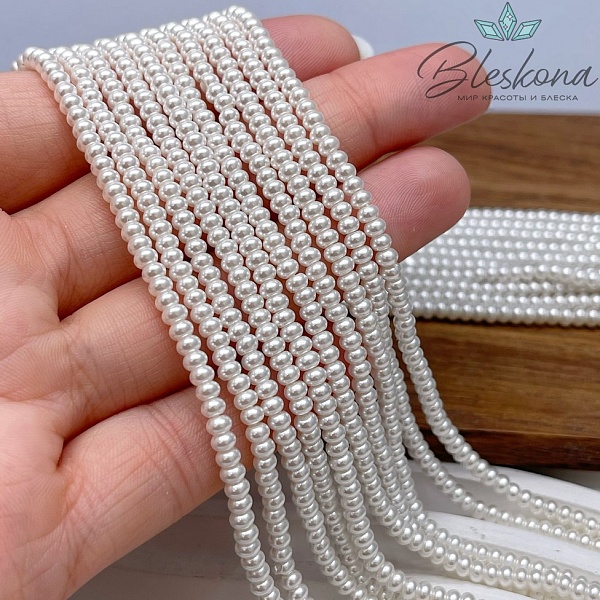 Жемчуг Майорка белая глянцевая рондель 3,5*2  мм
