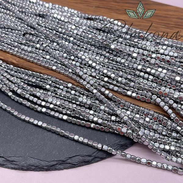 3 мм Гематин, куб округленные стороны, темное серебро имитация