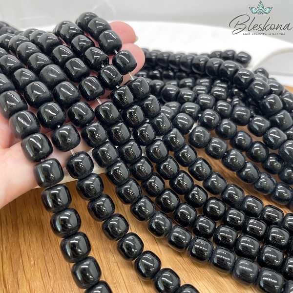 Агат черный бочата 9*8,5 мм
