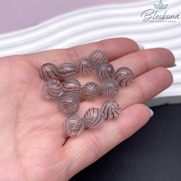 10 мм Бусина шар стекло прозрачное бело-коричневые полосы